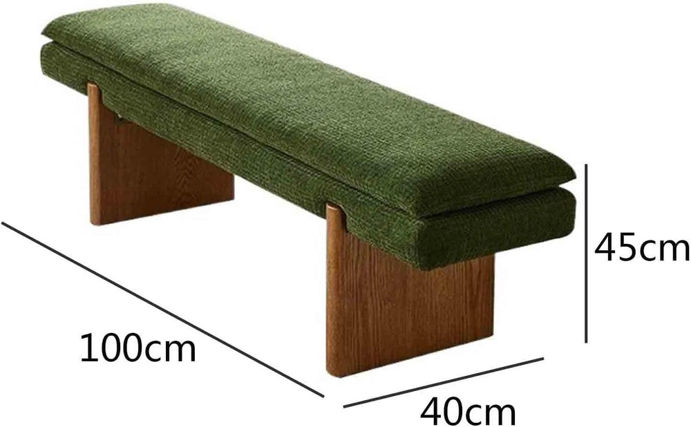 Modern Green Bedroom Bedside Bench Dressing Room Wooden and Fabric Long Entry...