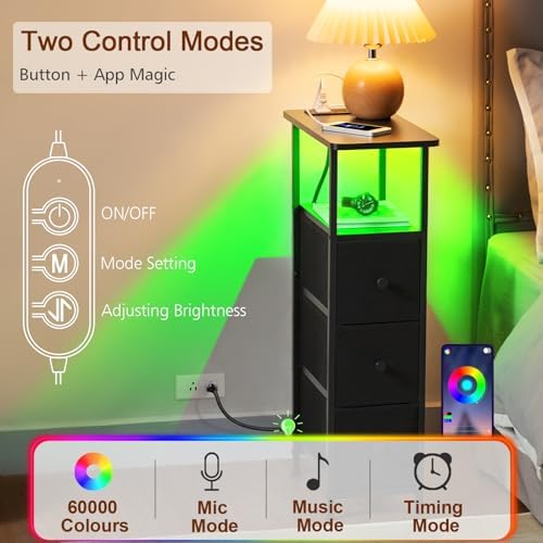 LOAKEKEL Narrow End Tables Living Room Set of 2 with Charging Station