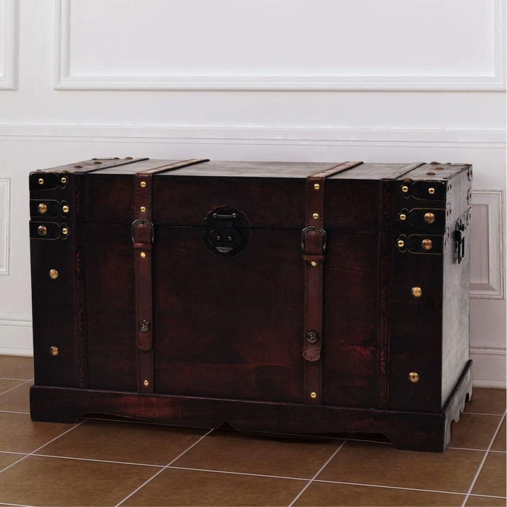 Wood Storage Box Chest Vintage Treasure Trunk Cabinet Collection with a Latch...