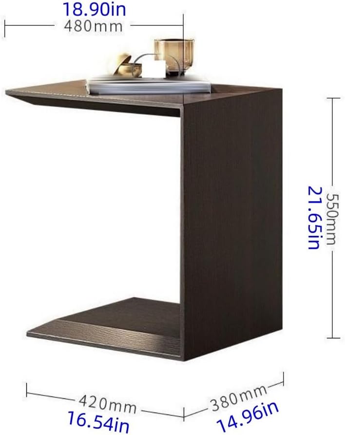 C Shaped End Tables, Solid Wood Side Table, Multipurpose Table for Bedroom, B...