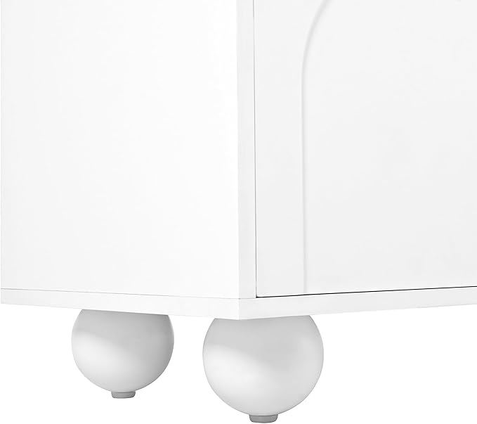 Ball & Cast 70" Modern TV Stand for TVs up to 75", Cream Media Console with Arched Push-to-Open Doors,2 Cabinets & 2 Drawers, 5 Iron Round Legs,Entertainment Center for Living Room,Bedroom,White