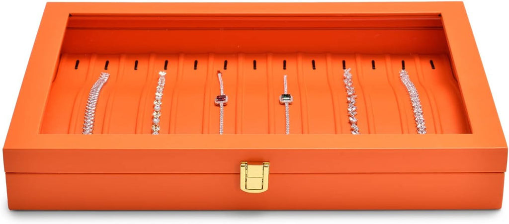 Oirlv Premium Leather Necklace Bracelet Organizer Tray with Acrylic Lid Jewelry Display Case Drawer Insert Jewelry Organizer for women