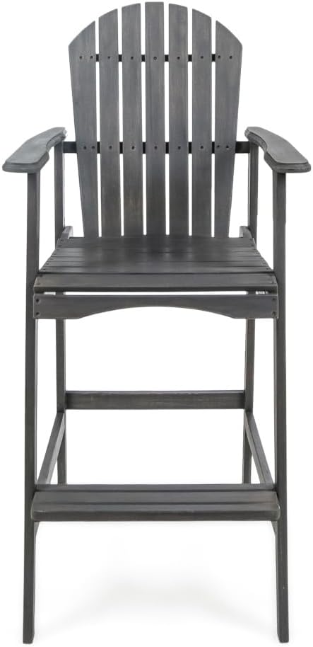 Saiveina Outdoor Acacia Wood Adirondack Barstools, Set of 2, Dark Gray