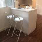 Modern Folding Bar Chair with Footrest Leather Padded Stool Set for Living Room Outdoor Kitchen(White,60cm)