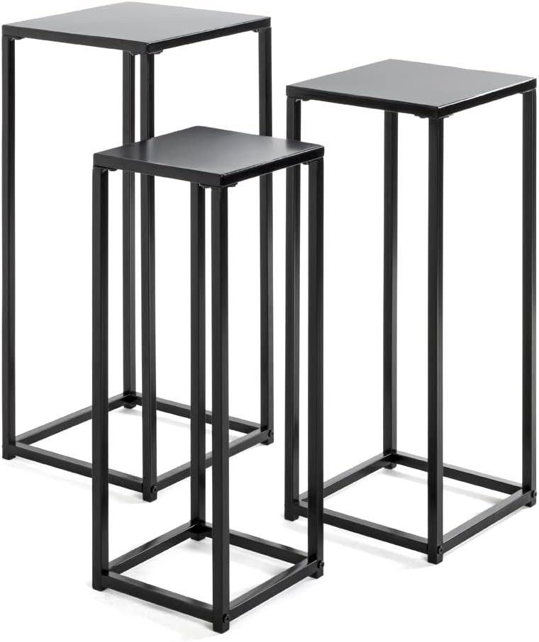 HAKU Möbel Flower column set of 3, metal, black, W 22 x D 22 x H 61 cm/W 26 x D 26 x H 66 cm/W 30 x D 30 x H 71 cm