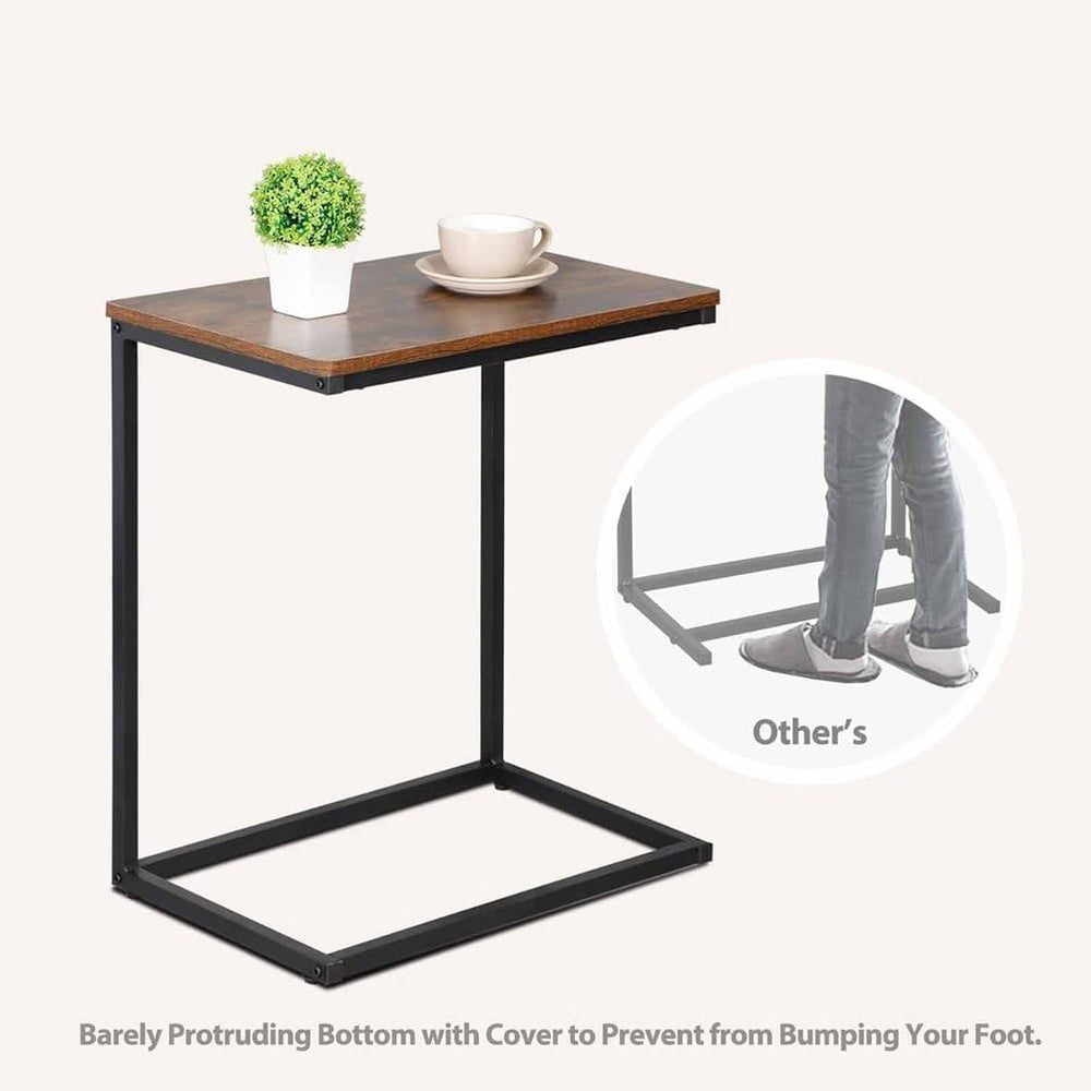 Side Table for Couch, C Shape End Table with Metal Frame, Adjustable Feet Hei...