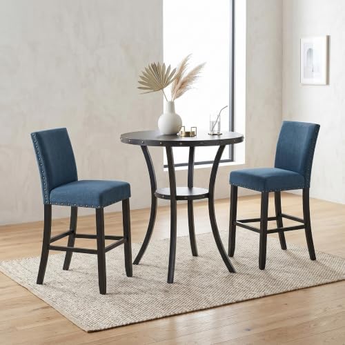 Roundhill Furniture Biony 3-Piece 36" Round Espresso Bar Table with Nail...