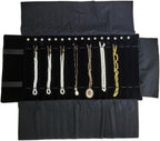 Portable Jewelry Roll Untangled Secure Necklace Travel Storage Bag Displays Holder 16 Chain (Gray PU and Black Velvet)