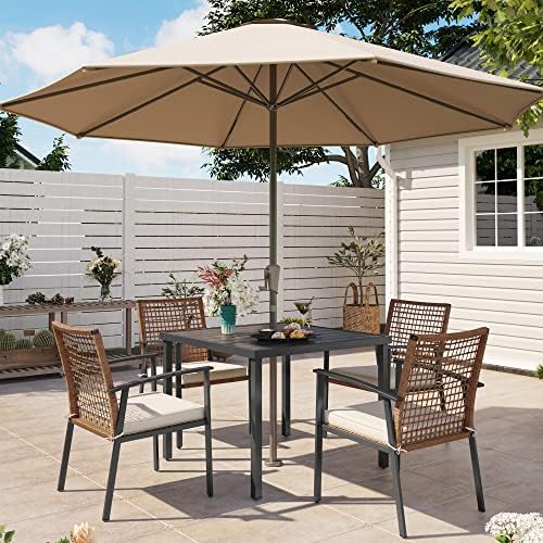 LAUSAINT HOME 5 Pieces Outdoor Patio Dining Set, Wicker Patio Furniture Set o...