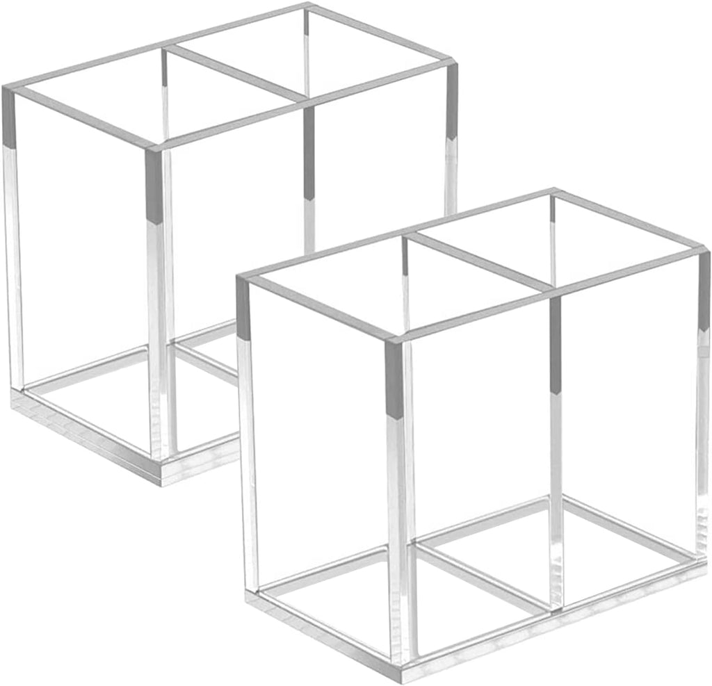 2pcs Makeup Brush Holder, Acrylic Clear Organizer For Cosmetics, Pen Pencil Cup Holder For Desk