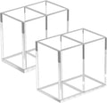 2pcs Makeup Brush Holder, Acrylic Clear Organizer For Cosmetics, Pen Pencil Cup Holder For Desk