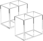 2pcs Makeup Brush Holder, Acrylic Clear Organizer For Cosmetics, Pen Pencil Cup Holder For Desk