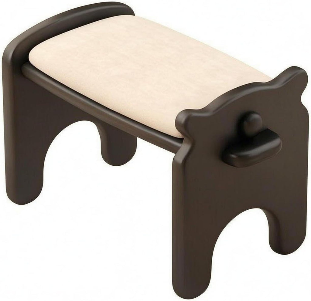 Composite Footstool Dog Shaped Stool Ottoman Bench Seat Low Stool Footrest with Solid Wood Frame PU Leather Cushion and Soft Foam Filling Suitable for, Black