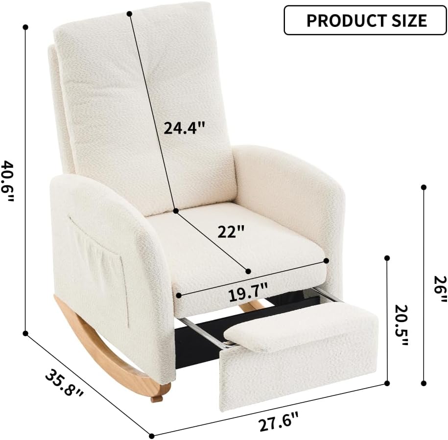 Chair with Footrest High Back Rubber Wood Rocking Legs Bedroom Living Space (...