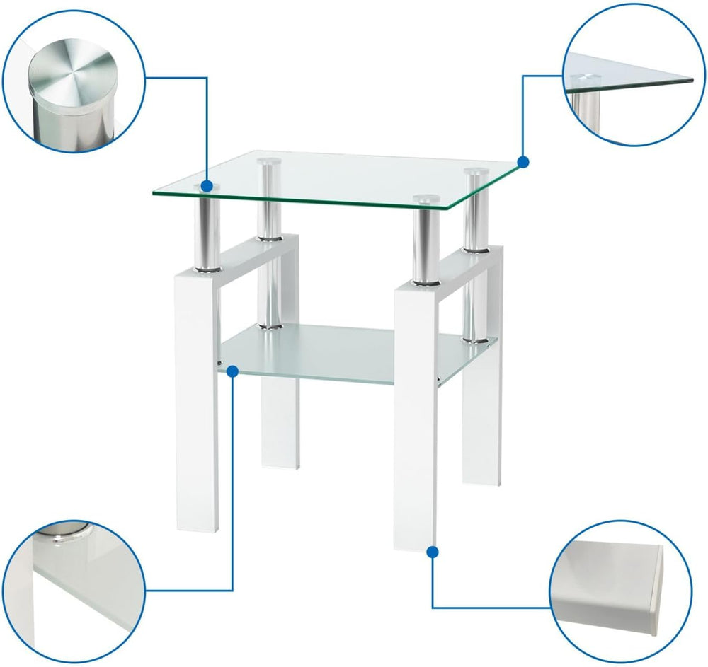 3 Piece Living Room Table Set, Glass Coffee Table and End Table Set of 3, Cof...