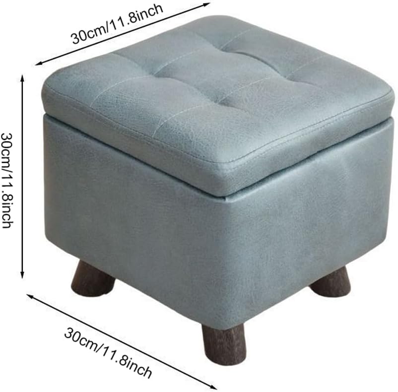 Premium Storage Ottoman Upholstered Square Foot Rest Stool with Sturdy Wood L...