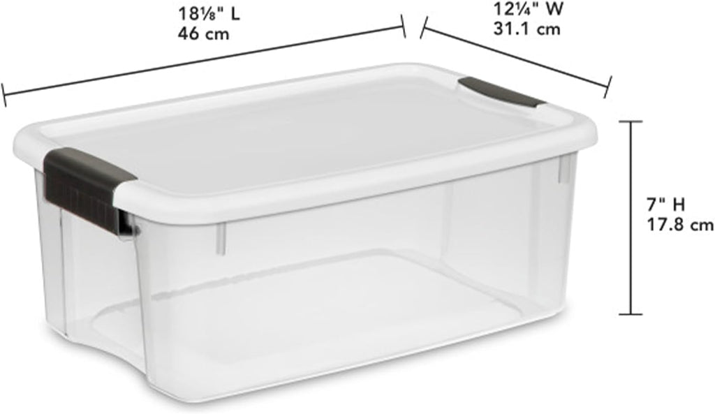 Sterilite 6-Pack Ultra Latching Box, Storage Bins with Lids, Clear Plastic, 18 Quart - Heavy-Duty Organizing Containers for Closet, Bathroom, and Office