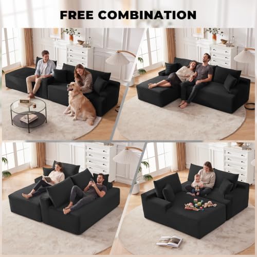 Mangodan Cloud Sectional Sofa, Couch for Living Room, Black | L Shaped Modula...