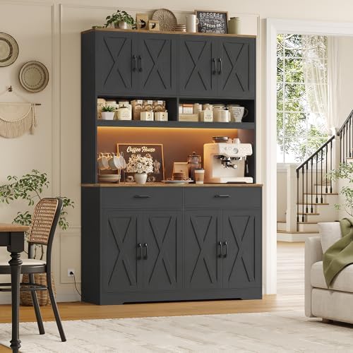 HOSTACK 75" Tall Kitchen Pantry Storage Cabinet, 45" W Hutch Cabine...
