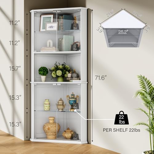 kepptory 72" Corner Glass Display Cabinet with RGB LED Lights