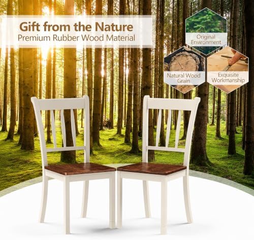 POWERSTONE Dining Chairs Set of 6, Rubberwood Kitchen Chairs, White