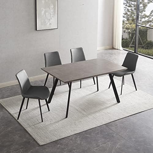 ZckyCine Modern Dining Table Set, 5-Piece, 46.5", 4 Upholstered Chairs
