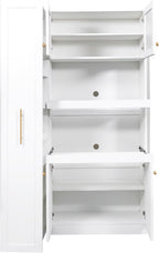 Freestanding Storage Cabinet with 2 Shelves, French Door & Double Door & Single Door, Rectangular Kitchen Pantry, Modern Minimalist, for Living Room, Dining Room, White