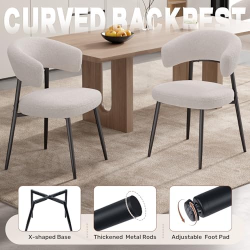 Dining Chairs Set of 6, Mid Century Modern Kitchen Chairs, Boucle Upholstered...