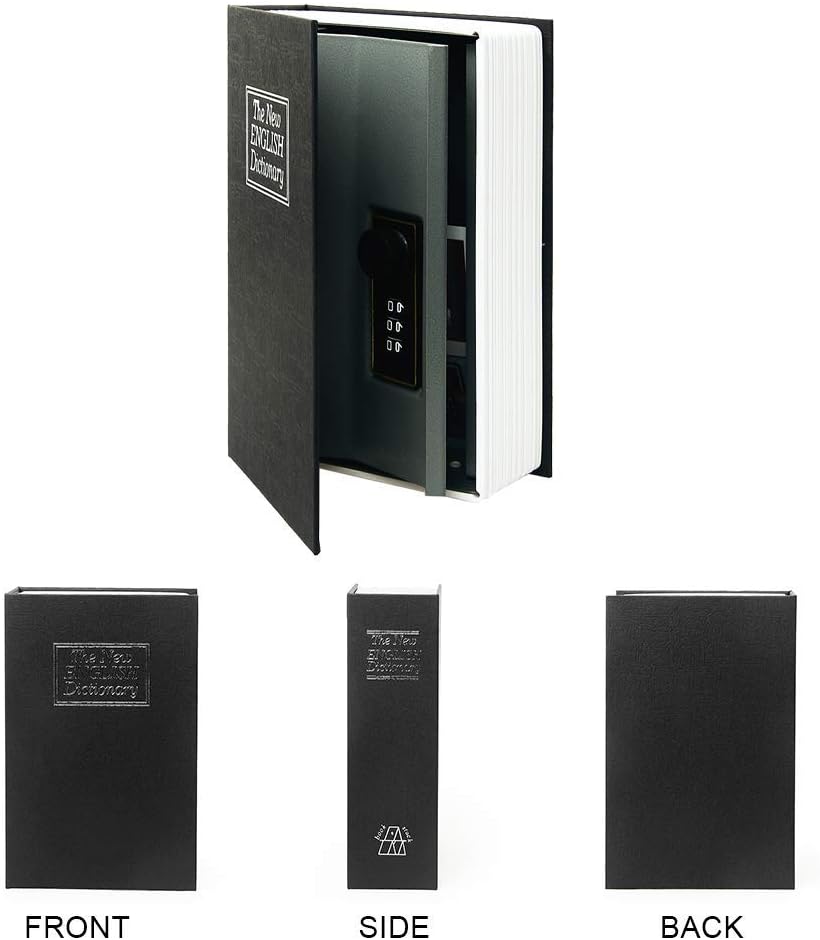 Large Diversion Book Safe Storage Box (Size 10.5"×8"×2.6") With Security Combination Lock, Dictionary Secret Hidden Safe (Black Dictionary-Combination)