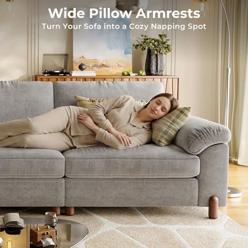 SITJOY Cloud Couch Sectional, 6 Seater V-Shaped, Chenille in Light Gray | Det...