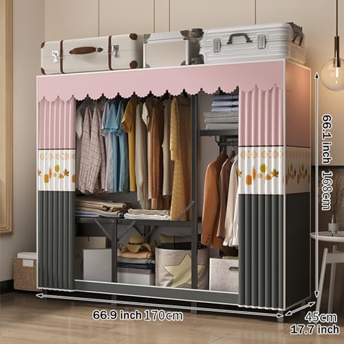 Folding Wardrobe,Fabric Cabinet,Foldable Coat Rack with Clothes Rails,Cloth W...