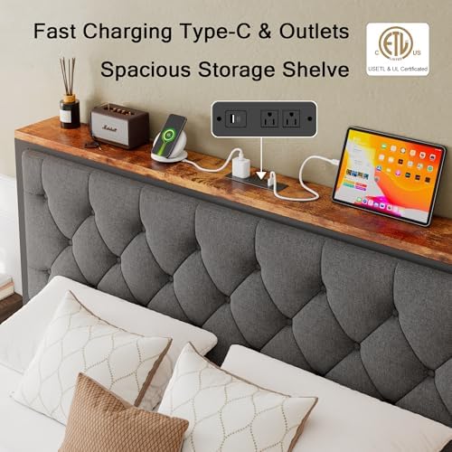 Einhomn Queen Bed Frame with 2 Storage Drawers, Metal Platform Bed with Charg...