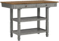 Inspire Q Two-Tone Antique Wood Kitchen Island Buffet with Oak Top in Gray Base