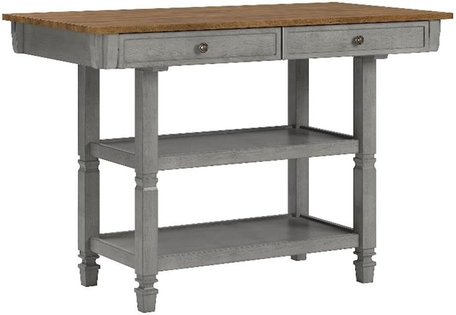 Inspire Q Two-Tone Antique Wood Kitchen Island Buffet with Oak Top in Gray Base