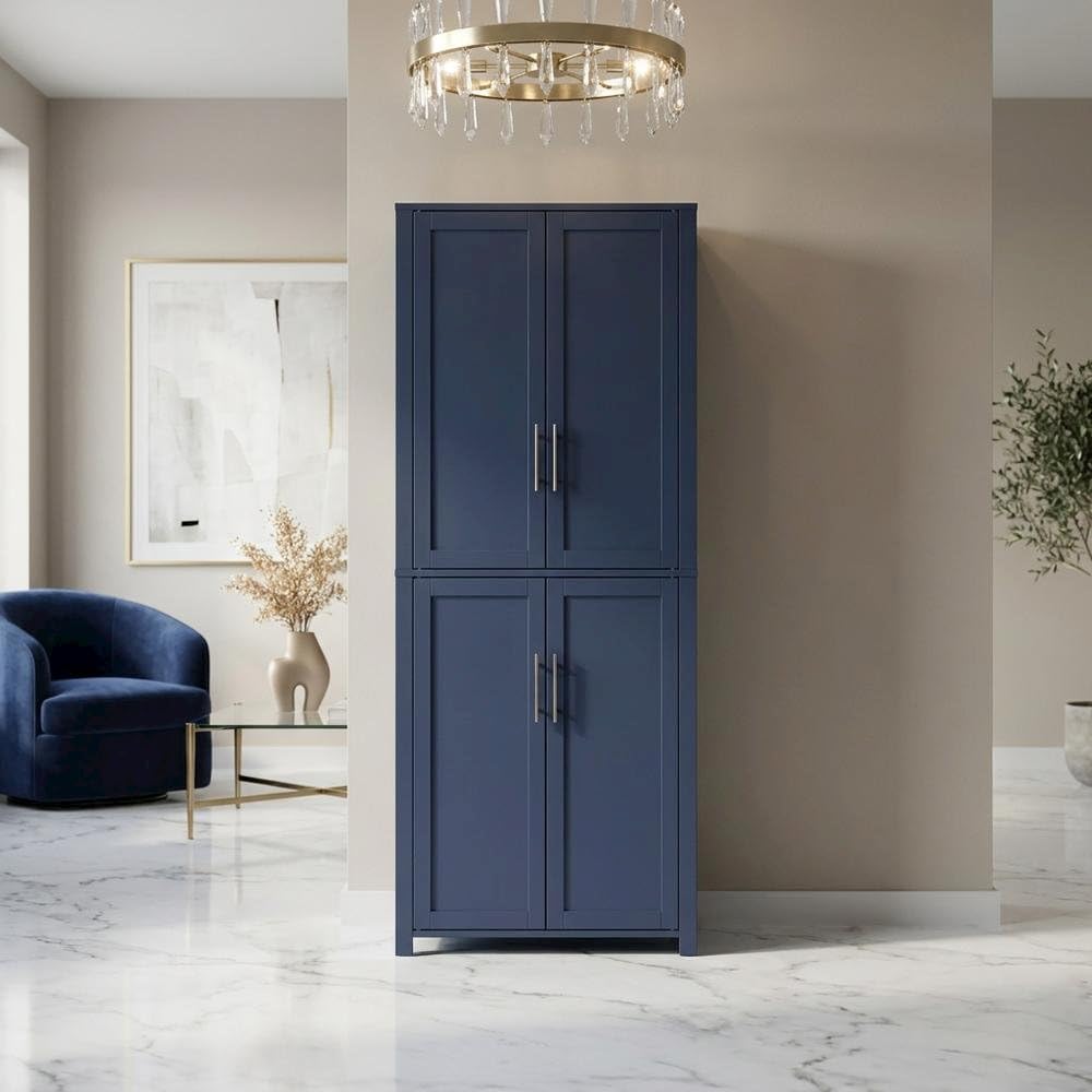 Furnifact Blue Tall Kitchen Storage Pantry, Food Organization, Anti-Tip Mecha...