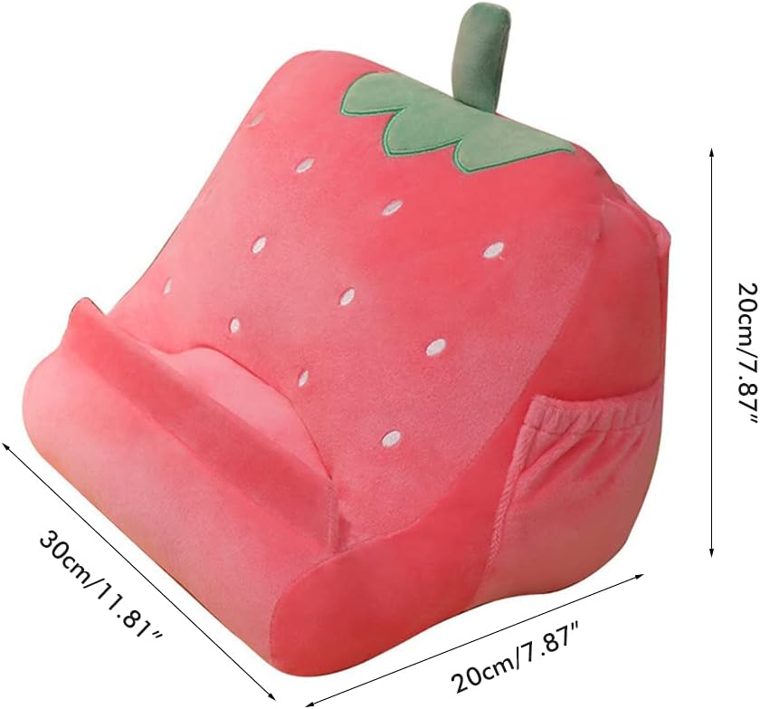 Dpofirs Pillow Tablet Stand, Soft Plush Tablet Holder with Storage Pockets for Kids, Compatible with pads Tablet Phone, Sturdy Fluffy Cushion for Home Travel School Birthday Christmas (rose)