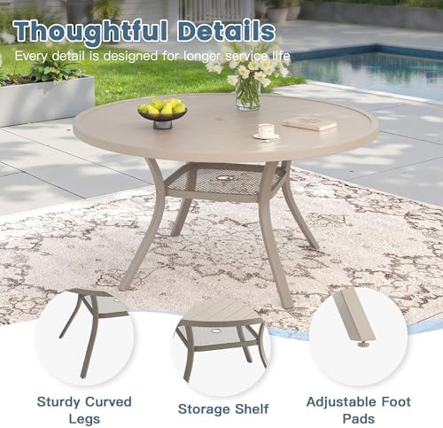 DIFY 7 Pieces Outdoor Patio Dining Set for 6, 47.2" Sandshell Round Dini...