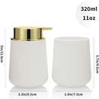 White and Gold Bathroom Accessories 2 Piece Set Luxury Matte Plastic Soap Dispenser and Toothbrush Holder for Modern Bathroom Decor