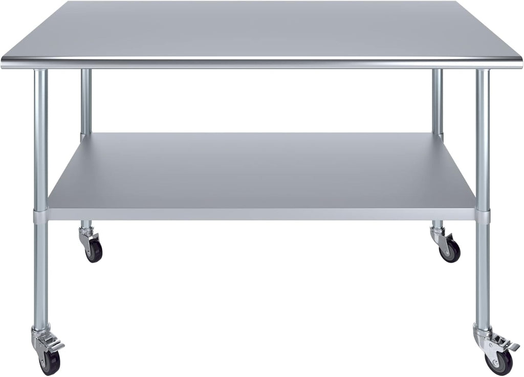 AmGood 30" x 60" Stainless Steel Work Table with Casters | Heavy Duty Metal Utility Table On Wheels | Kitchen Island Cart