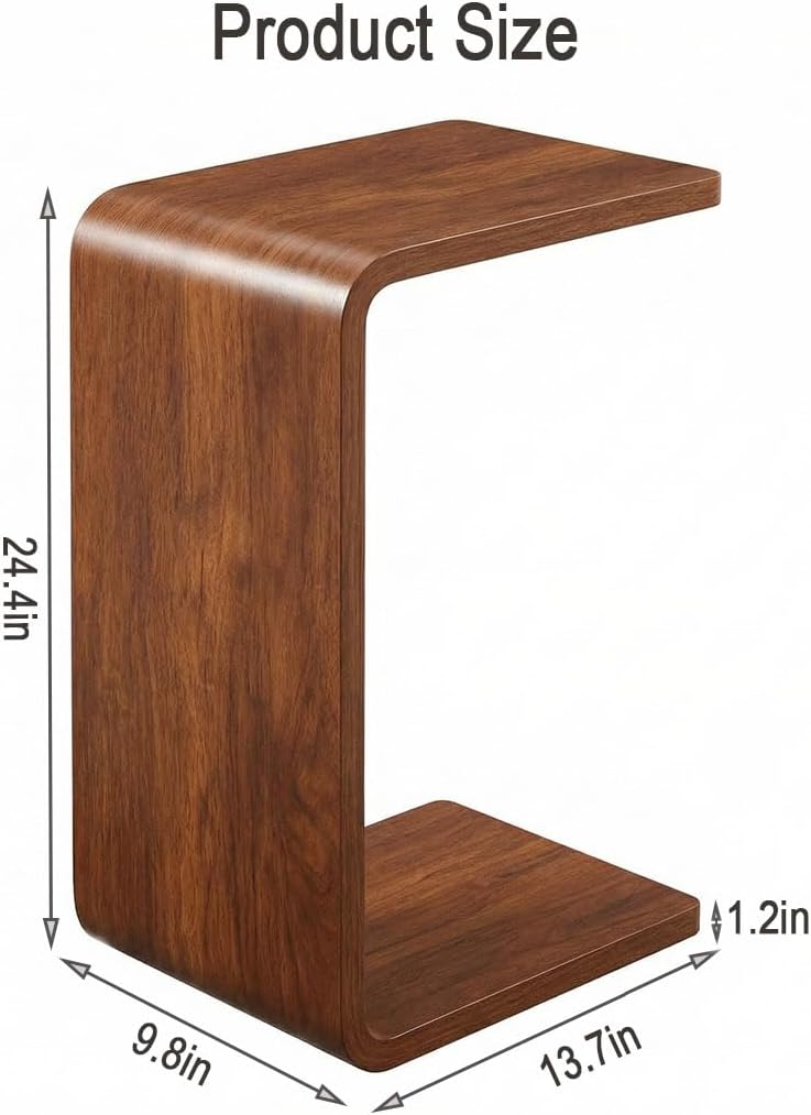 CHSSIH C Shaped End Table for Couch - Wooden Sofa Side Table, Slide Under Cou...