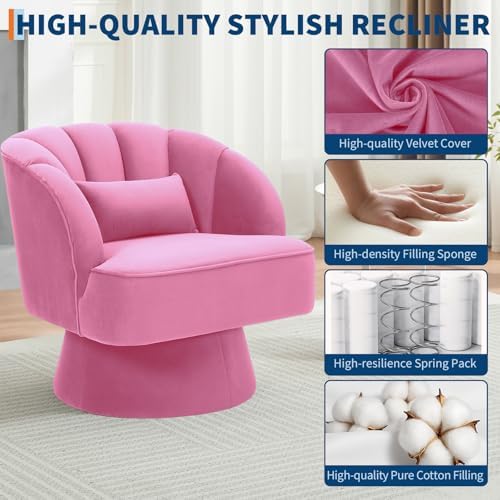 GarveeHome Modern 360° Swivel Velvet Barrel Accent Armchair – Striped Backres...