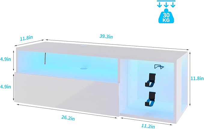 SogesHome 39'' Floating TV Stand with LED Lights, Wall Mounted Entert...