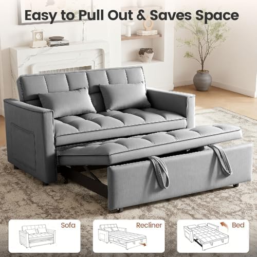 54" Convertible Sofa Bed with Adjustable Backrest, Dark Gray | Soft Velv...