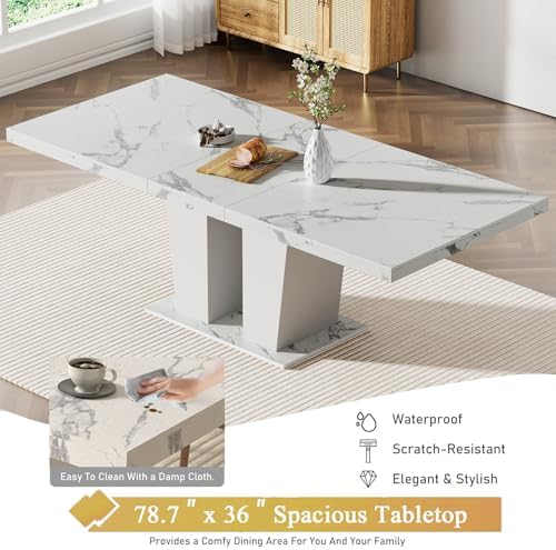 7-Piece Extendable Dining Table Set for 6-8 People 63"-78.7" Kitche...