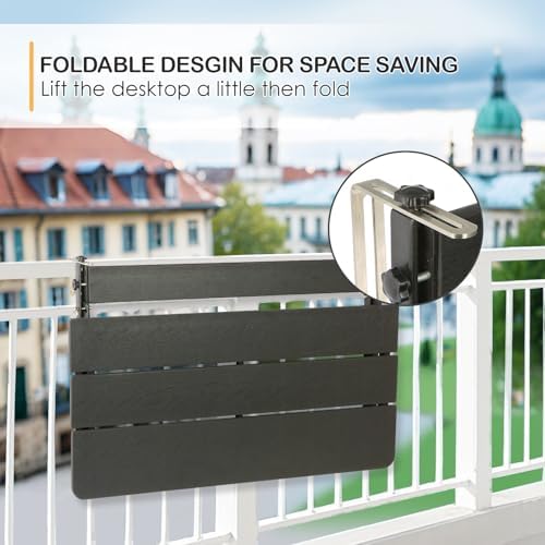 HDPE 39.3" Outdoor Folding Balcony Bar Table for Railings, Black
