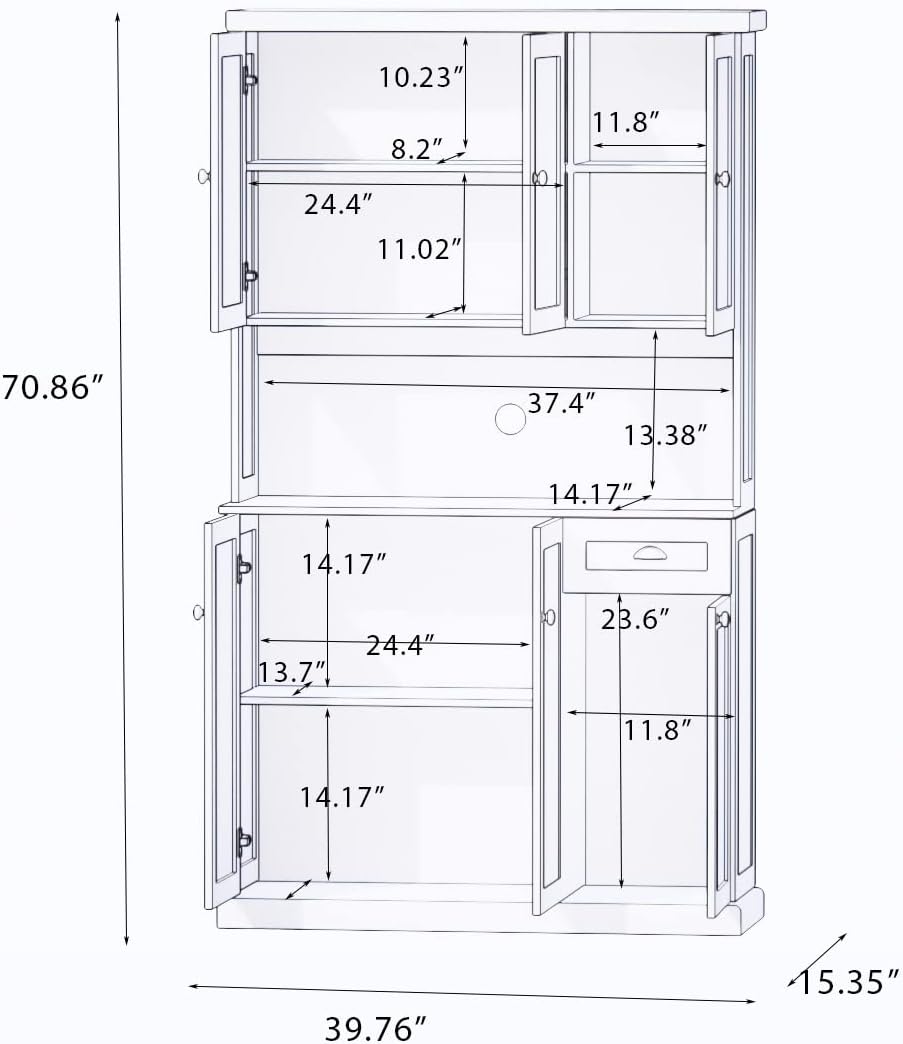Spaco 71" Kitchen Pantry Cabinet,Freestanding Food Storage Cabinet with ...
