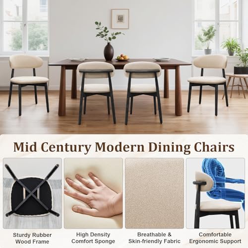 Farmhouse Dining Chairs Set of 4, Mid Century Modern Fabric Upholstered Kitch...