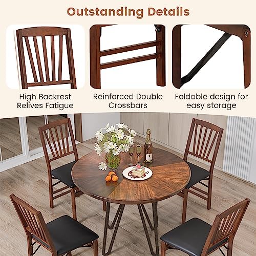 KOTEK Folding Dining Chairs Set of 4, Wooden Kitchen Chairs with Padded Seat ...