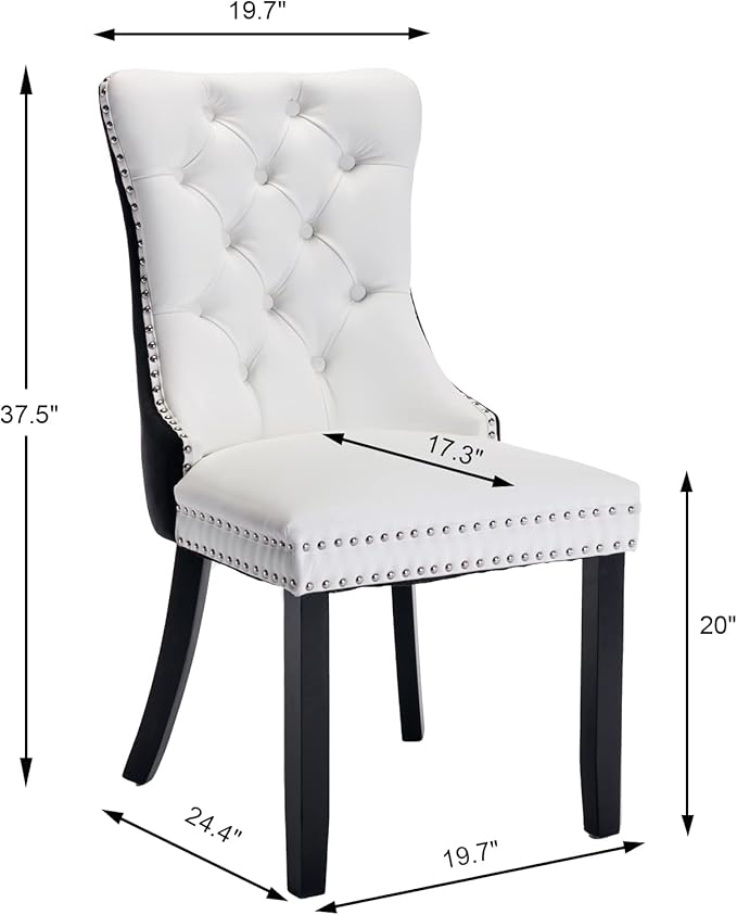 Dining Room Chairs Set of 4, Upholstered Dining Chairs with Back Ring Pull Trim and Solid Wood Legs, Modern Tufted Kitchen Chairs for Dining Room, White Pu Leather Splicing Black Velvet