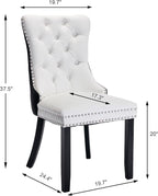 Dining Room Chairs Set of 4, Upholstered Dining Chairs with Back Ring Pull Trim and Solid Wood Legs, Modern Tufted Kitchen Chairs for Dining Room, White Pu Leather Splicing Black Velvet